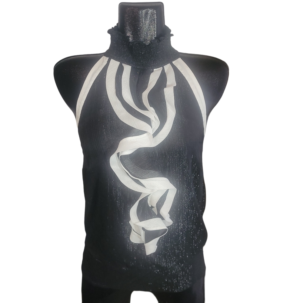 Smart Set Black and White Sleeveless Halter Top L